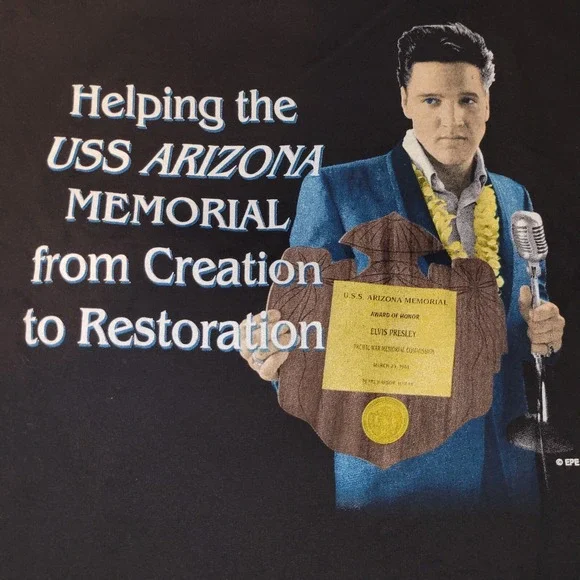 Elvis Presley Pearl Harbor USS Arizona Memorial T-Shirt Men's Size Large Black - Picture 5 of 7